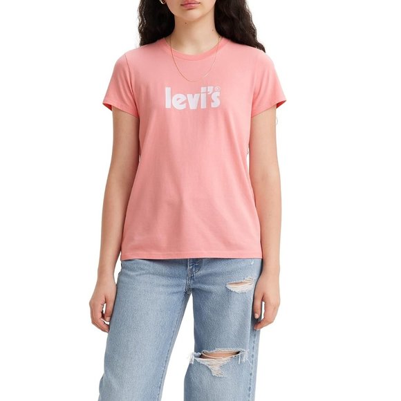 Levi's Women's Perfect Logo Tee T-Shirt Size SMALL Crew Neck PINK 100% Cotton NW - Picture 1 of 2